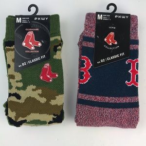 Pack of 2 Boston Red Sox Socks Crew Classic Fit  PKWY Women 3-8 Youth 1-6 Size M